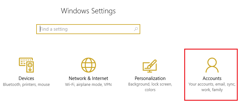 Desde la configuración de Windows, seleccione Cuenta