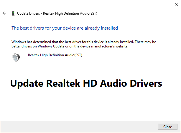 realtek hd audio update windows 10