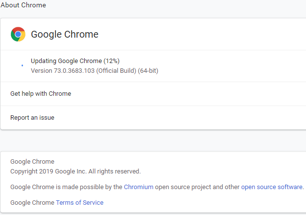 Si hay alguna actualización disponible, Google Chrome comenzará a actualizarse