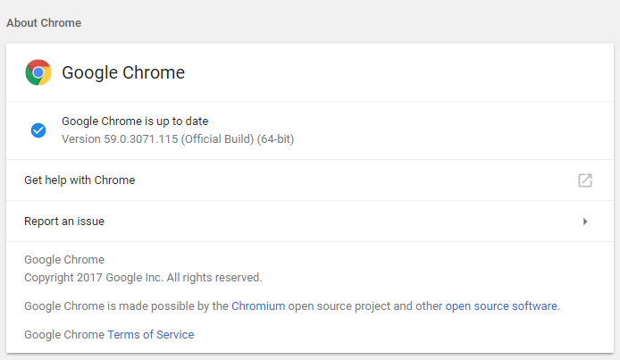 Ahora asegúrese de que Google Chrome esté actualizado si no hace clic en Actualizar
