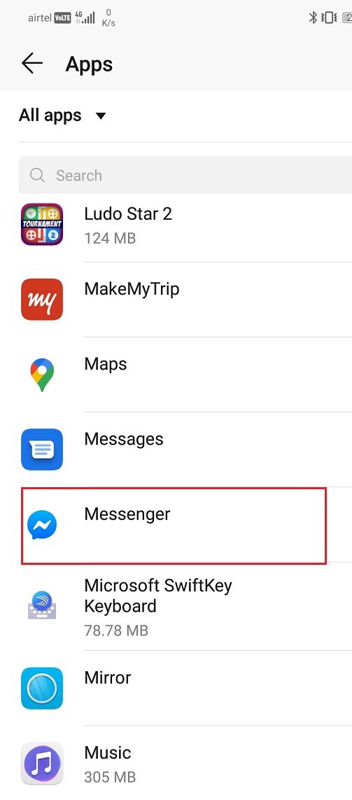 Ahora seleccione Messenger de la lista de aplicaciones |  Solucionar problemas de descarga de MMS