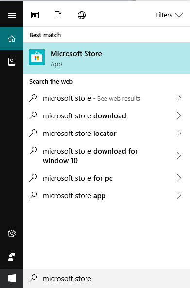 Abra Microsoft Store buscándolo usando la barra de búsqueda