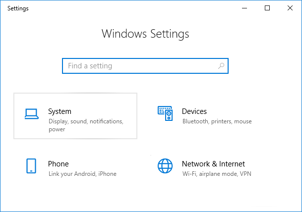 Presione la tecla de Windows + I para abrir Configuración y luego haga clic en Sistema |  Cómo deshabilitar las esquinas adhesivas en Windows 10