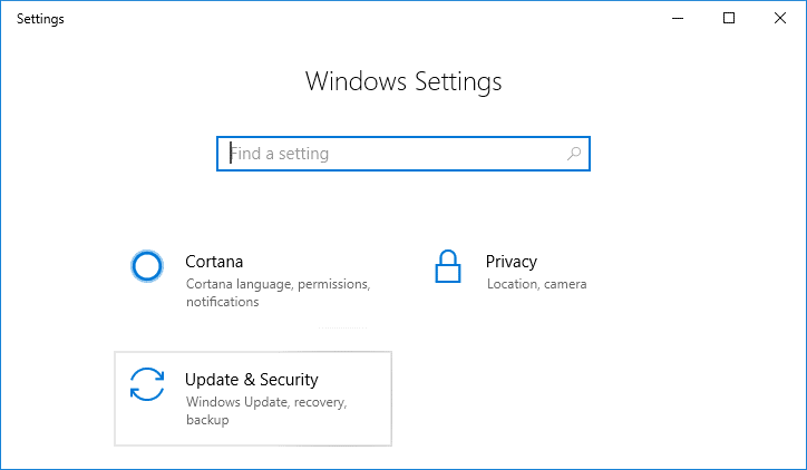 Presione la tecla de Windows + I para abrir Configuración y luego haga clic en el ícono Actualización y seguridad