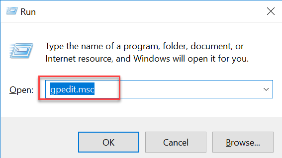 Presione la tecla de Windows + R, luego escriba gpedit.msc y presione Entrar para abrir el Editor de políticas de grupo