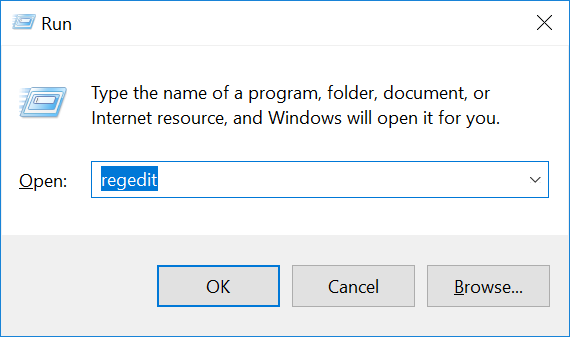 Presione la tecla de Windows + R, luego escriba regedit y presione Enter para abrir el Editor del Registro