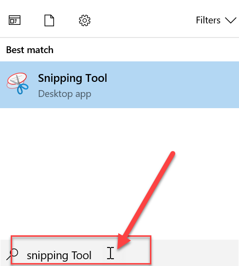 Presione la tecla de Windows + S para abrir la búsqueda de Windows y luego escriba Snipping Tool