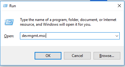 Presione Windows + R y escriba devmgmt.msc y presione Enter