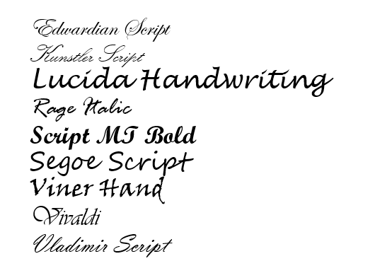 what microsoft word font is cursive