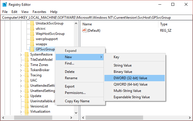 cliquez-droit sur gpsvcgroup-et-sélectionnez-nouveau-puis-dword-32-bit-value-9606657