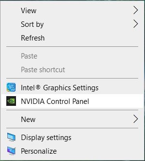 Haga clic con el botón derecho en el escritorio en un área vacía y seleccione el panel de control de NVIDIA