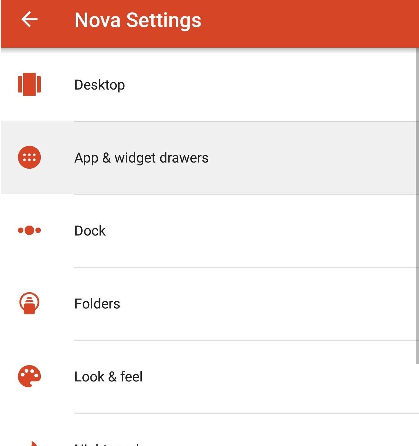 Toque en los cajones de aplicaciones y widgets en Configuración de Nova