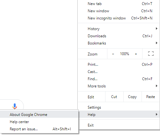 En la opción Ayuda, haga clic en Acerca de Google Chrome