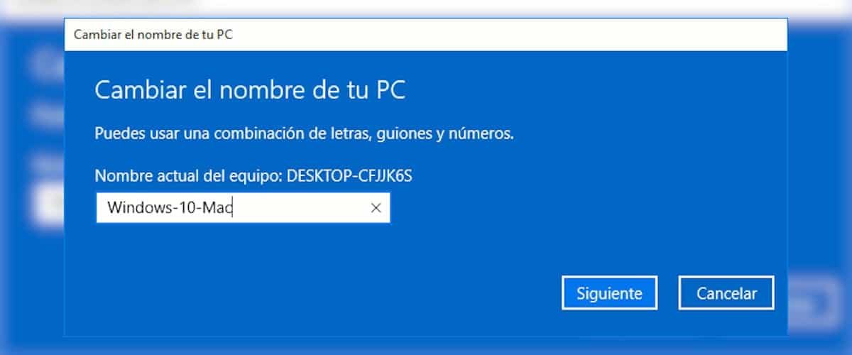 Cambiar el nombre de la computadora con Windows 10