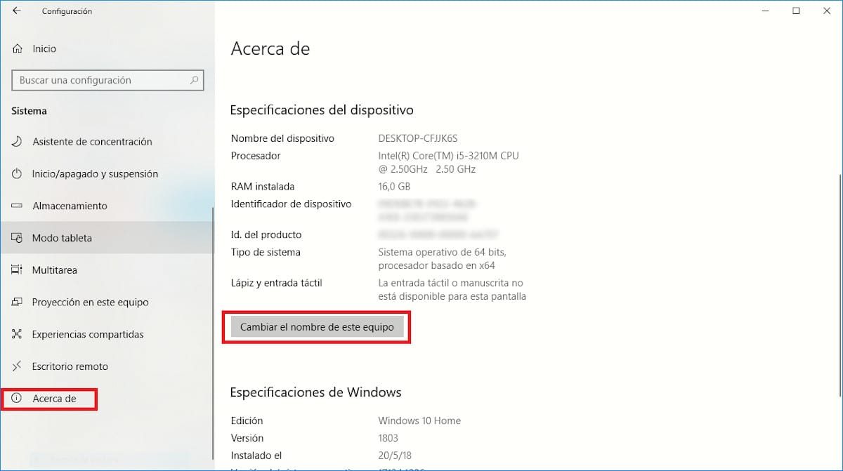 Cambiar el nombre de la computadora con Windows 10