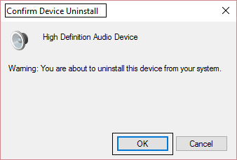 confirmar la desinstalación del dispositivo |  Reparar el sonido HDMI que no funciona en Windows 10