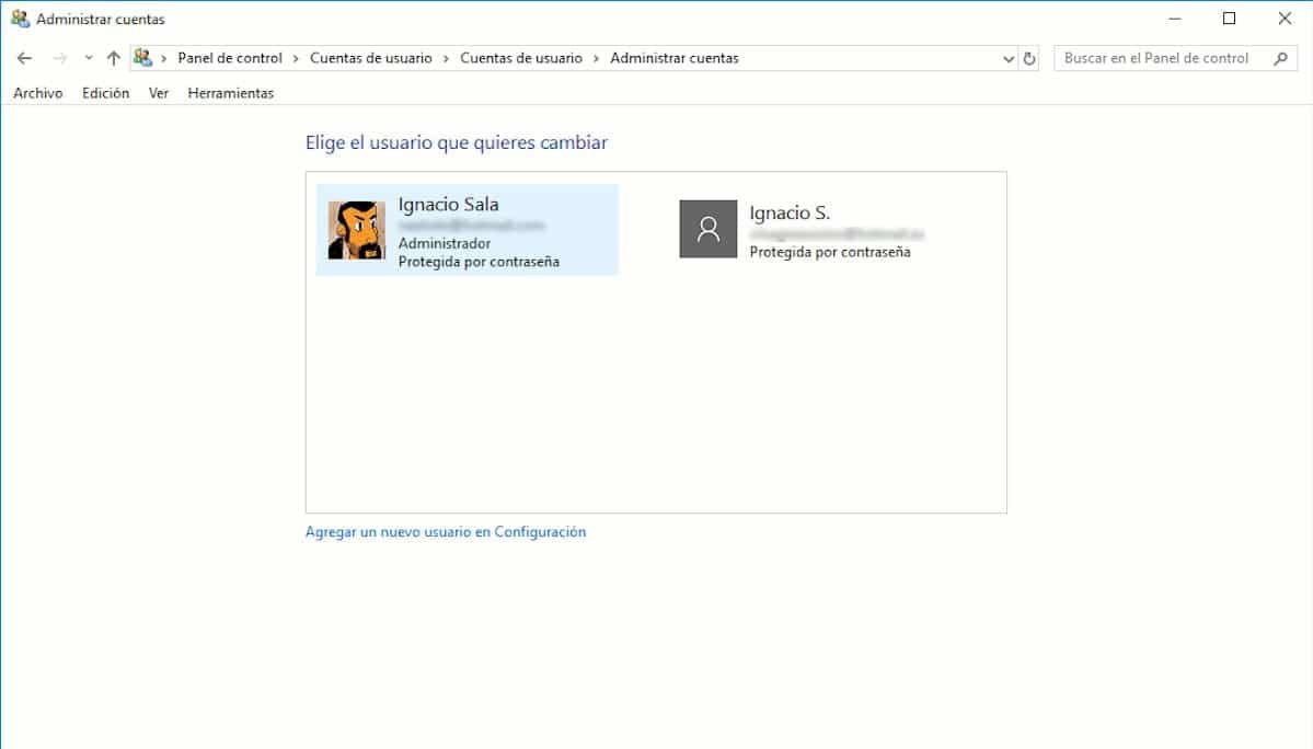 Eliminar cuentas de usuario en Windows 10