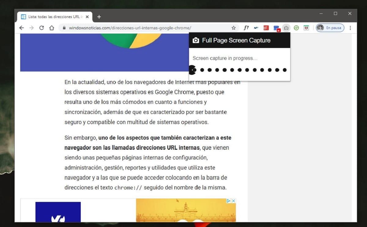 Captura de pantalla de página completa tomando una captura de pantalla completa de Google Chrome