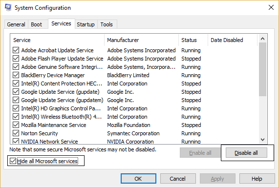 Esconder todos los servicios de Microsoft