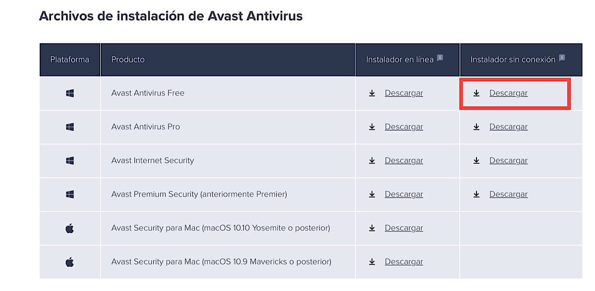 Instale Avast Free Antivirus sin conexión a Internet