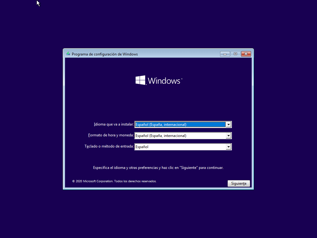 Programa de instalación de Windows 10