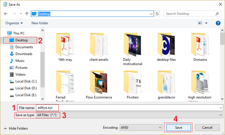 guarde el archivo del bloc de notas con la extensión .xyz y seleccione todos los archivos en guardar como tipo