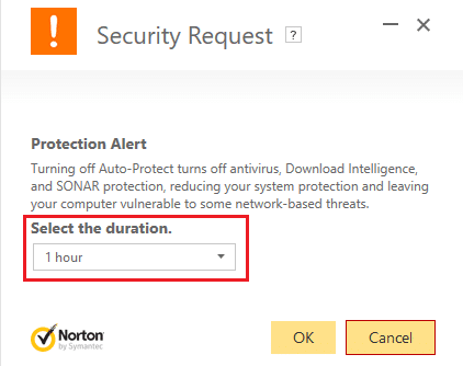 seleccione la duración hasta que se desactive el antivirus