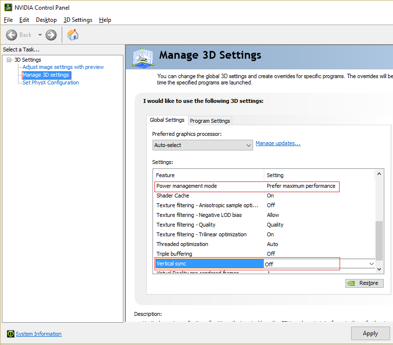 how to change power management mode nvidia