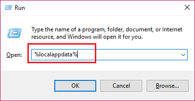 para abrir el tipo de datos de la aplicación local% localappdata%