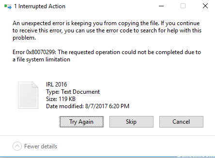 Error 0X80070299