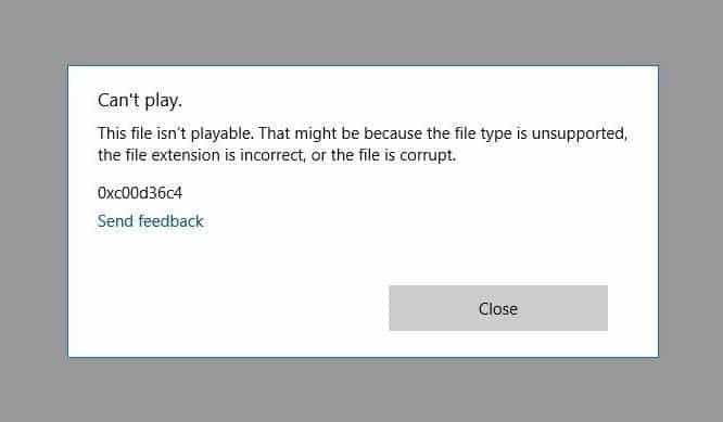 </noscript>✅ Arreglar 0xC10100BF Este archivo no se puede reproducir en Windows 10