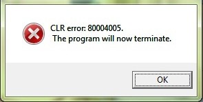 ✅ Corregir error de CLR: 80004005 El programa ahora terminará