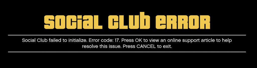 ✅ Arreglar GTA V Social Club no pudo inicializar el código de error 17
