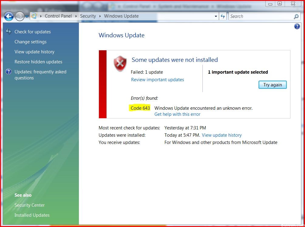 </noscript>✅ Windows Update Fehlercode 643 beheben (gelöst)