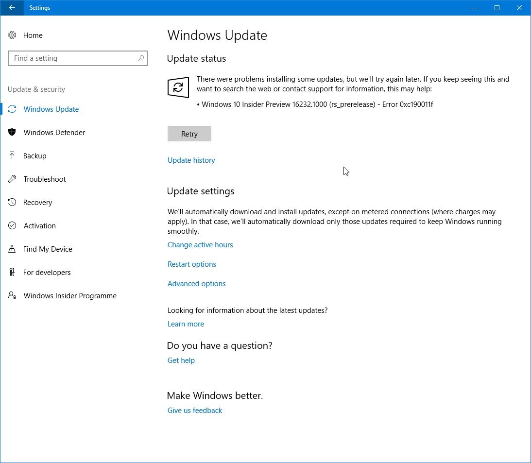 Behebung des Windows-Update-Fehlers 0xc190011f-1806804