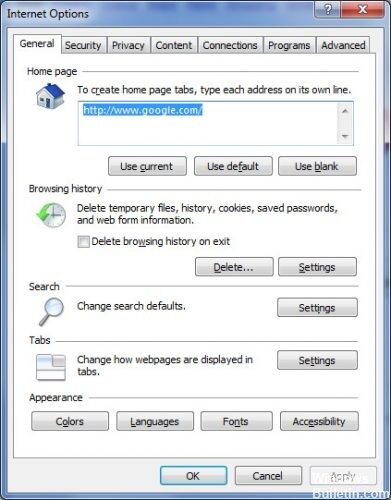 Opciones de Internet de Internet Explorer