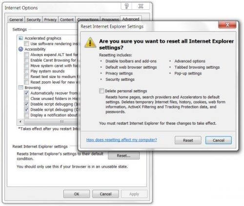 Restablecer Internet Explorer