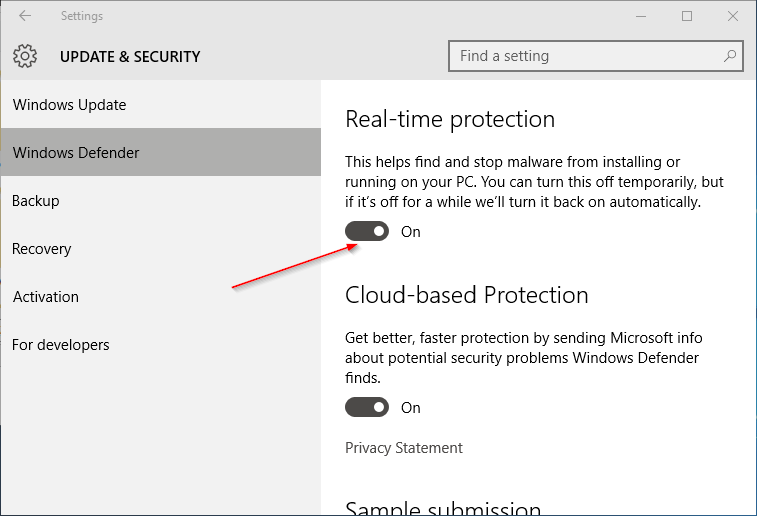 Activar o desactivar la protección en tiempo real de Windows Defender