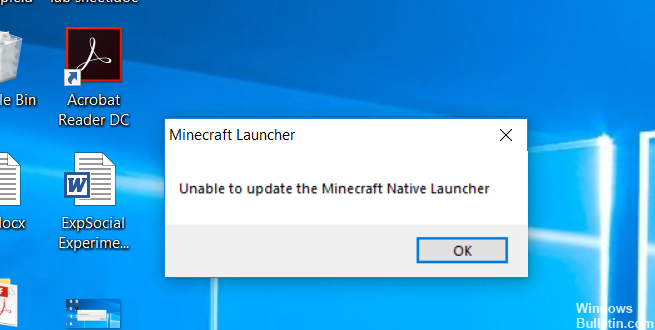 why is my pc saying unable to update the minecraft native launcher