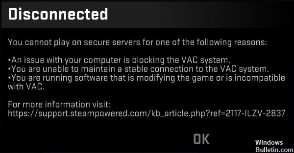 ✅ Se corrigió el error «Desconectado por VAC: no se puede jugar en servidores seguros» en Windows