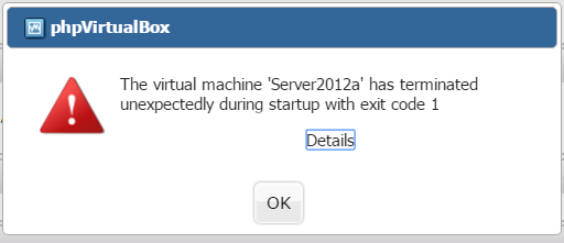 ✅ La máquina virtual ha terminado inesperadamente durante el inicio con el código de salida 1 (0x1)