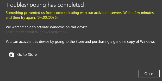 ✅ Cómo solucionarlo: Error de activación de Windows 10 0xc0020036