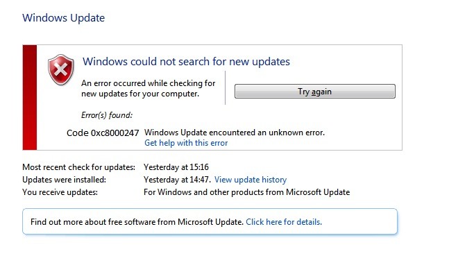 ✅ Reparar el error de actualización de Windows 0xc8000247