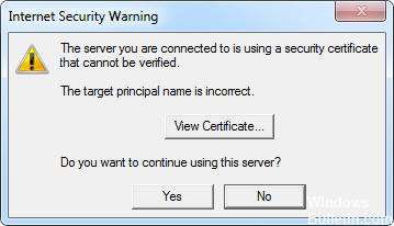 </noscript>✅ Réparer le serveur auquel vous êtes connecté utilise un certificat de sécurité qui ne peut pas être vérifié