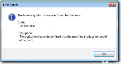 ✅ Reparación del código de error de activación de Windows 10 0xC004C008