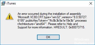 </noscript>✅ Arreglo: Error de iTunes HRESULT 0x80073715 (resuelto)