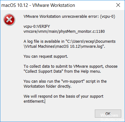vmware player unrecoverable error svga