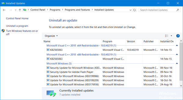 historial de actualizaciones de windows