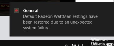 ✅ Arreglando el error de Windows ‘La configuración predeterminada de Radeon WattMan se ha restaurado debido a una falla inesperada del sistema’