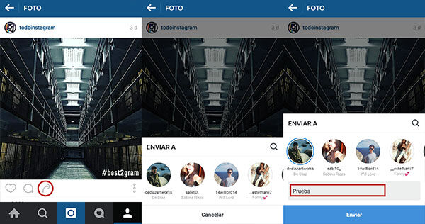 Envía una foto a una persona en Instagram